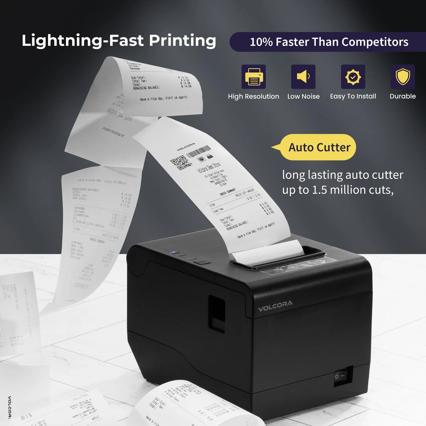 Volcora Performance 80mm Thermal Receipt Printer USB/Ethernet - V-WRP2 Series - Square