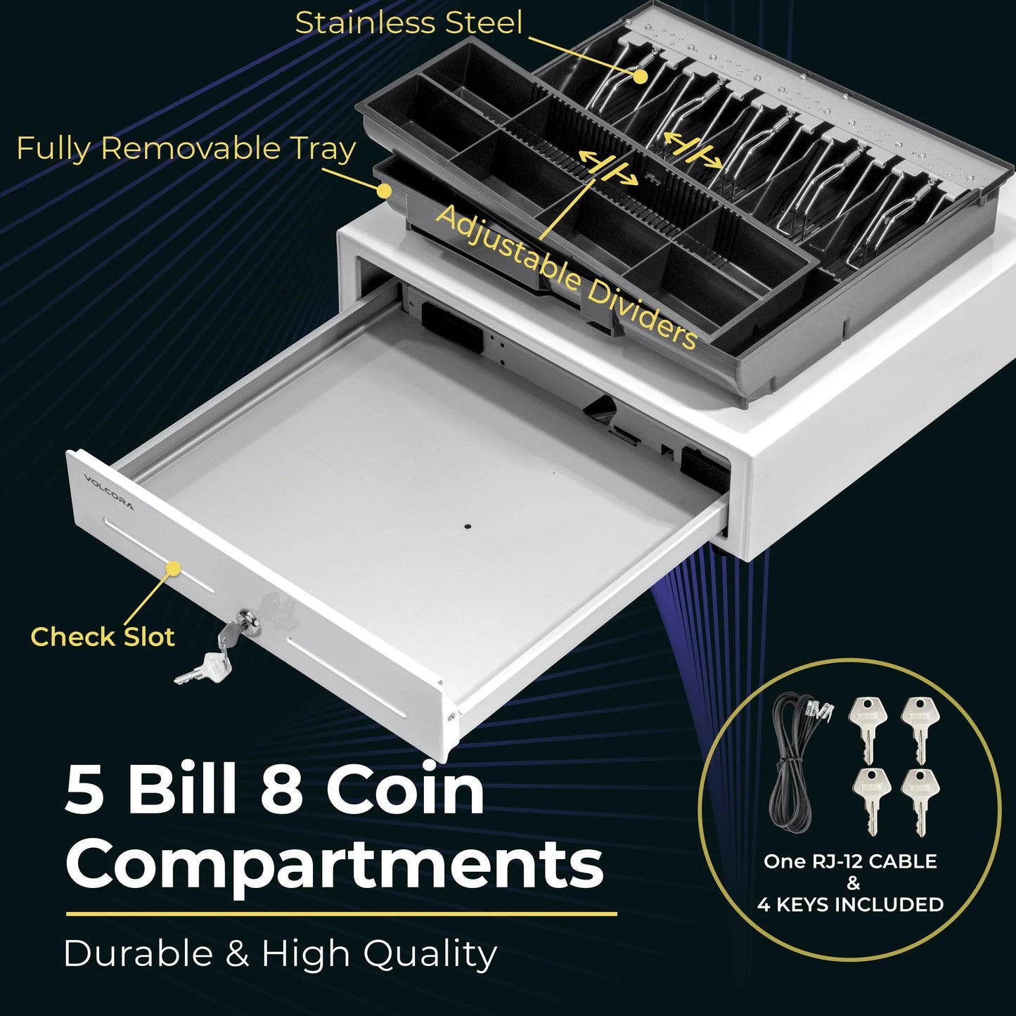 16" Cash Register Drawer w/5 Bill 8 Coin